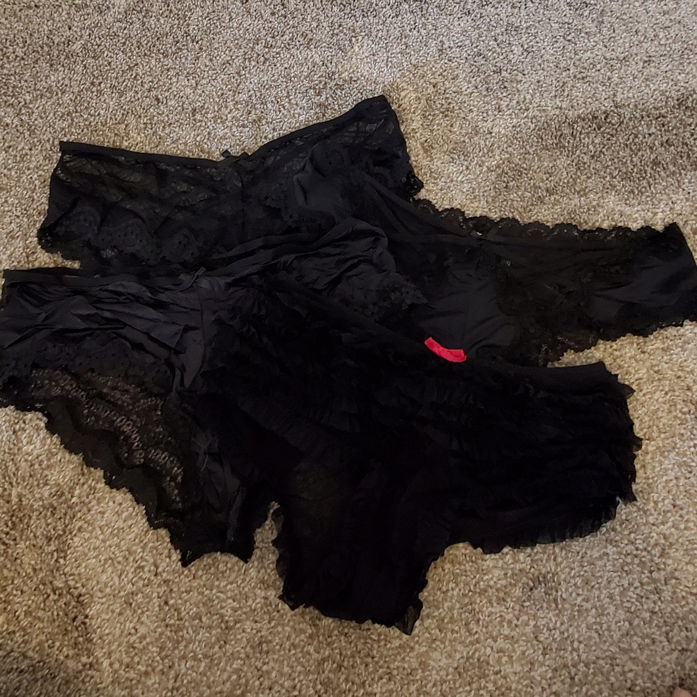 Vintage Victoria's Secret Black Lace and Satin Panties Bundle